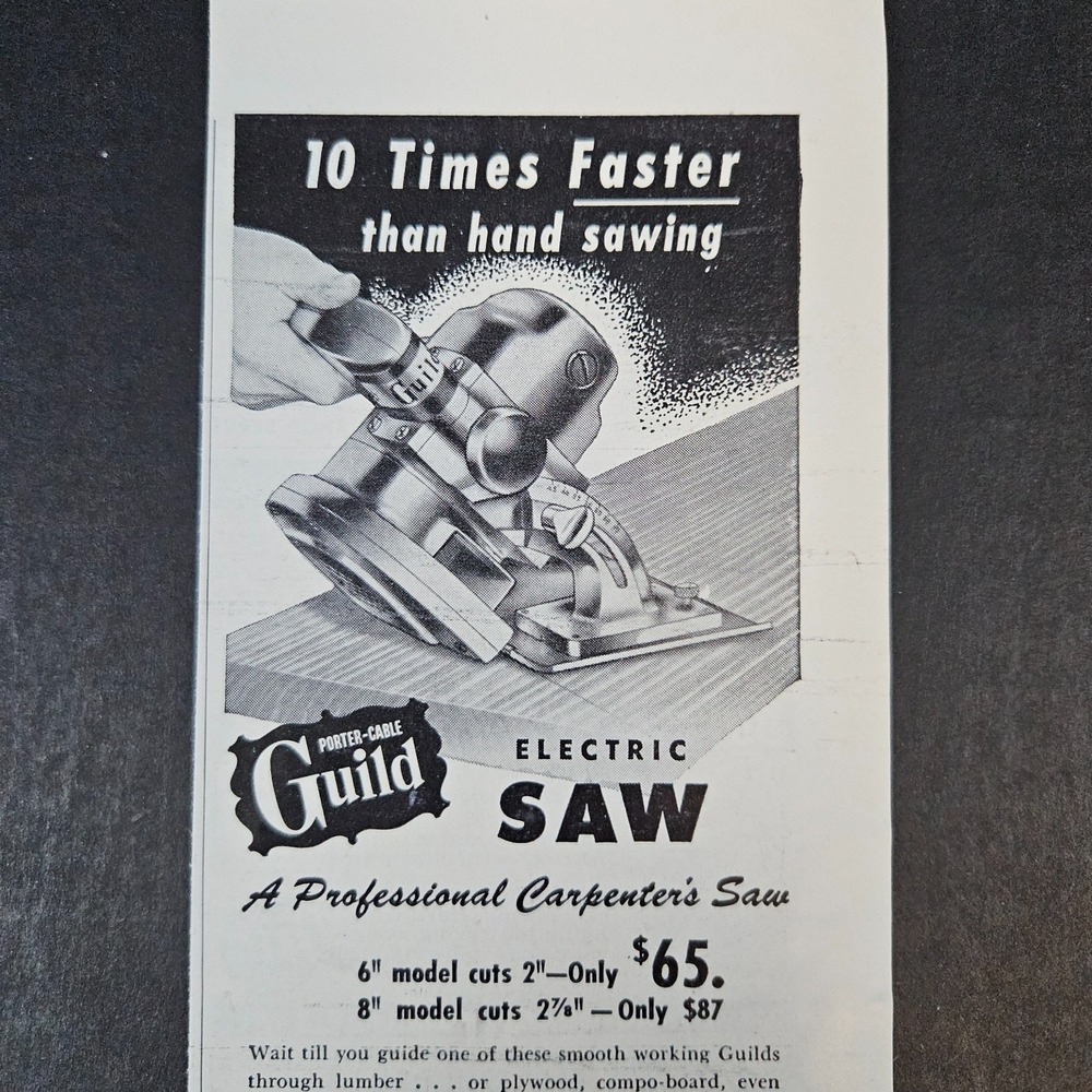 1950 Porter-Cable Machine Co Guild Electric Saw Vintage Print Ad Syracuse NY